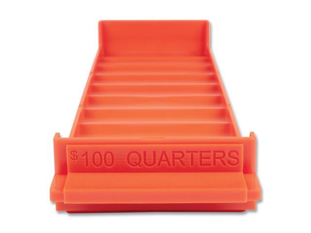 Stackable Plastic Coin Tray, Quarters, 3.75 x 11.5 x 1.5, Orange, 2/Pack