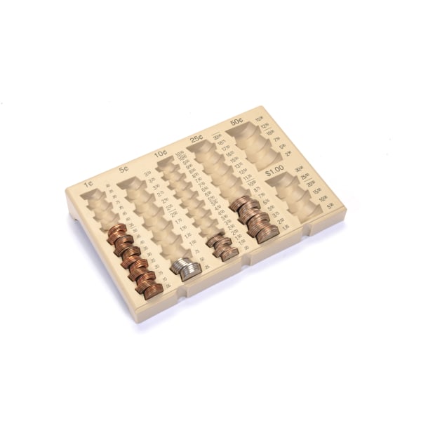 Plastic Coin Tray, 6 Compartments, 7.75 x 10 x 1.5, Tan