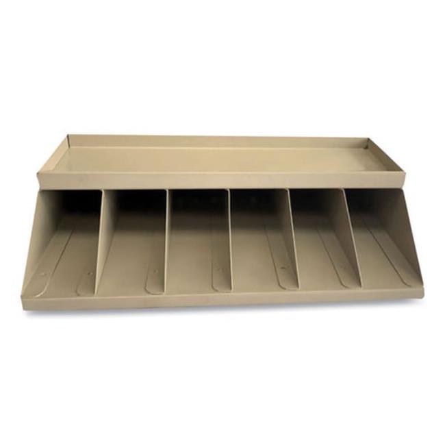 Coin Wrapper and Bill Strap Single-Tier Rack, 6 Compartments, 10 x 8.5 x 3, Metal, Pebble Beige