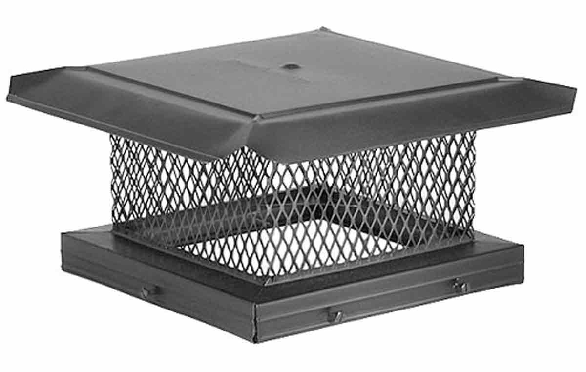 8" X 13" Homesaver Pro Black Galvanized Chimney Cap, 5/8", 18-Ga, 8" High Mesh, 24-Ga Lid