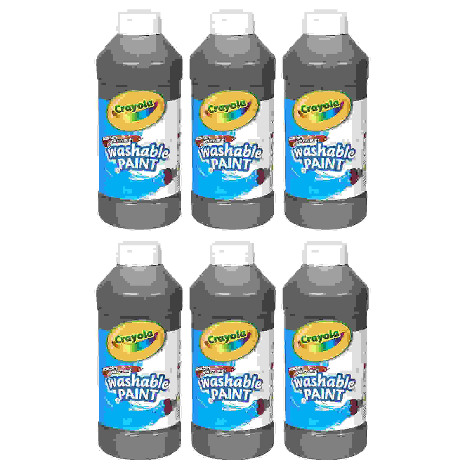 Washable Paint, Black, 16 oz. Bottles, Pack of 6