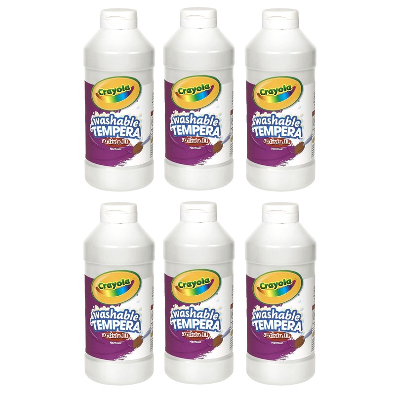 Artista II Washable Liquid Tempera Paint, White, 16 oz. Bottles, Pack of 6