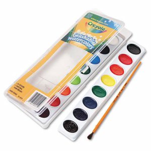 Washable Watercolors, 16 Semi-Moist Oval Pans & Brush