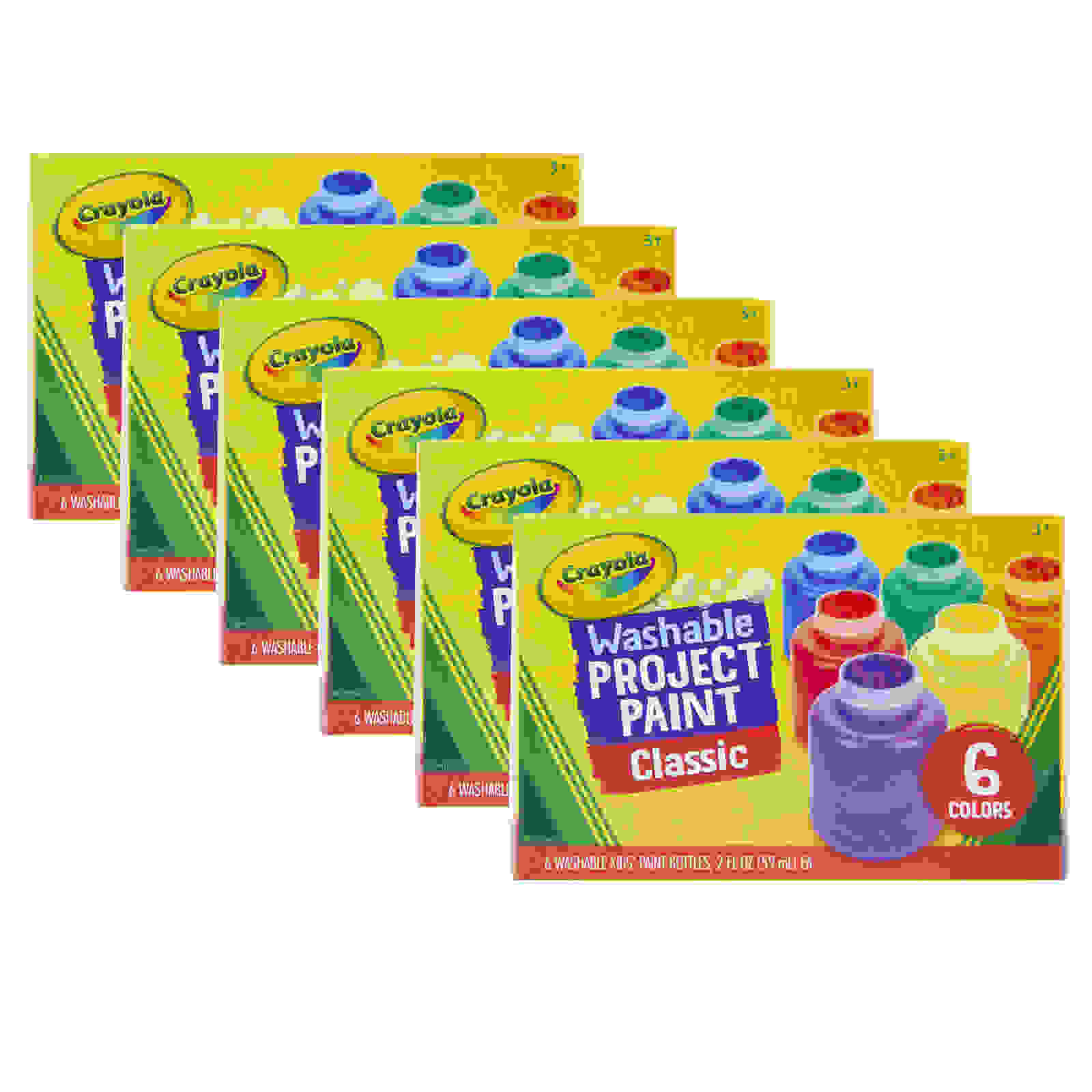 Washable Project Paint, Classic Colors, 2 oz., 6 Bottles Per Pack, 6 Packs