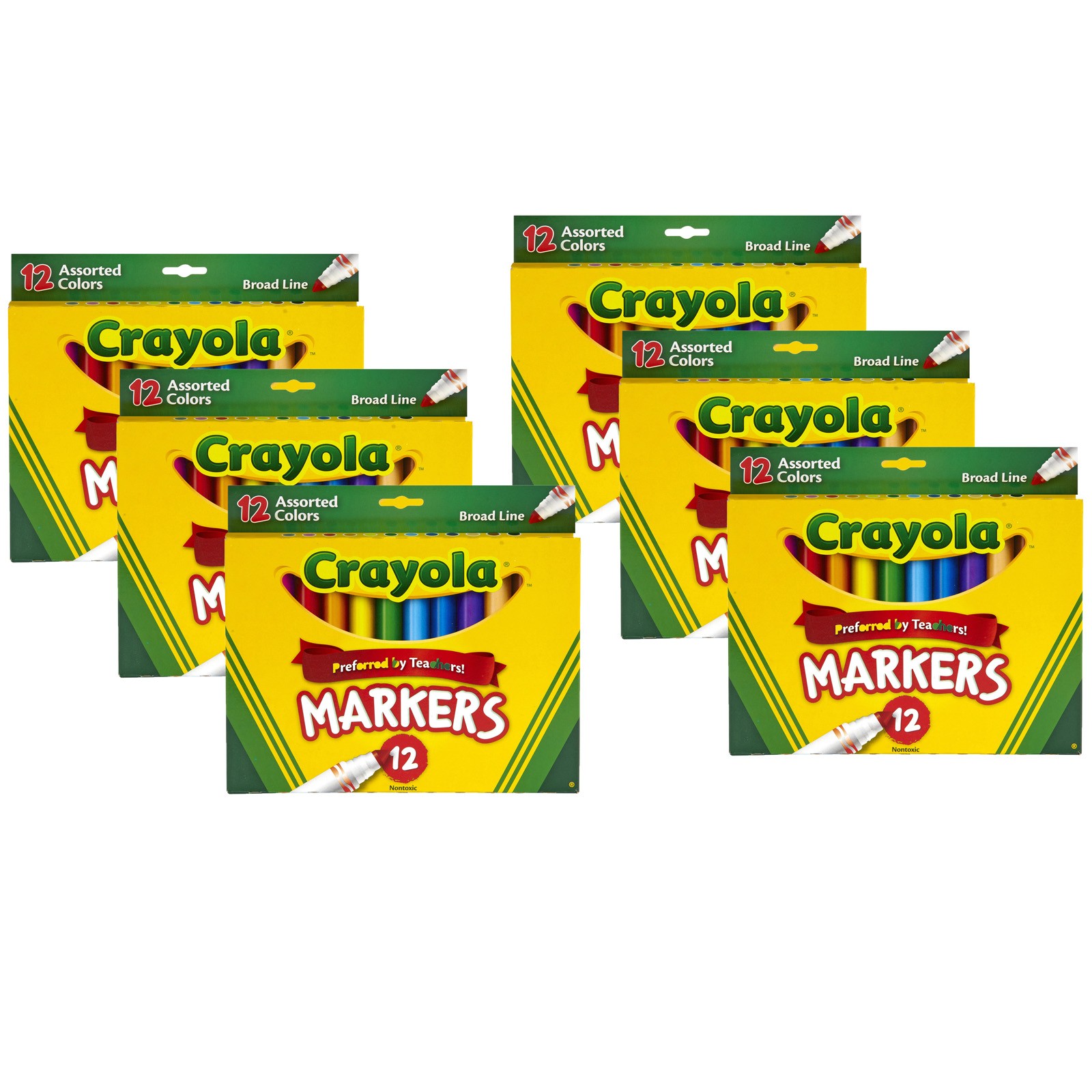 Broad Line Markers, Assorted, 12 Per Box, 6 Boxes