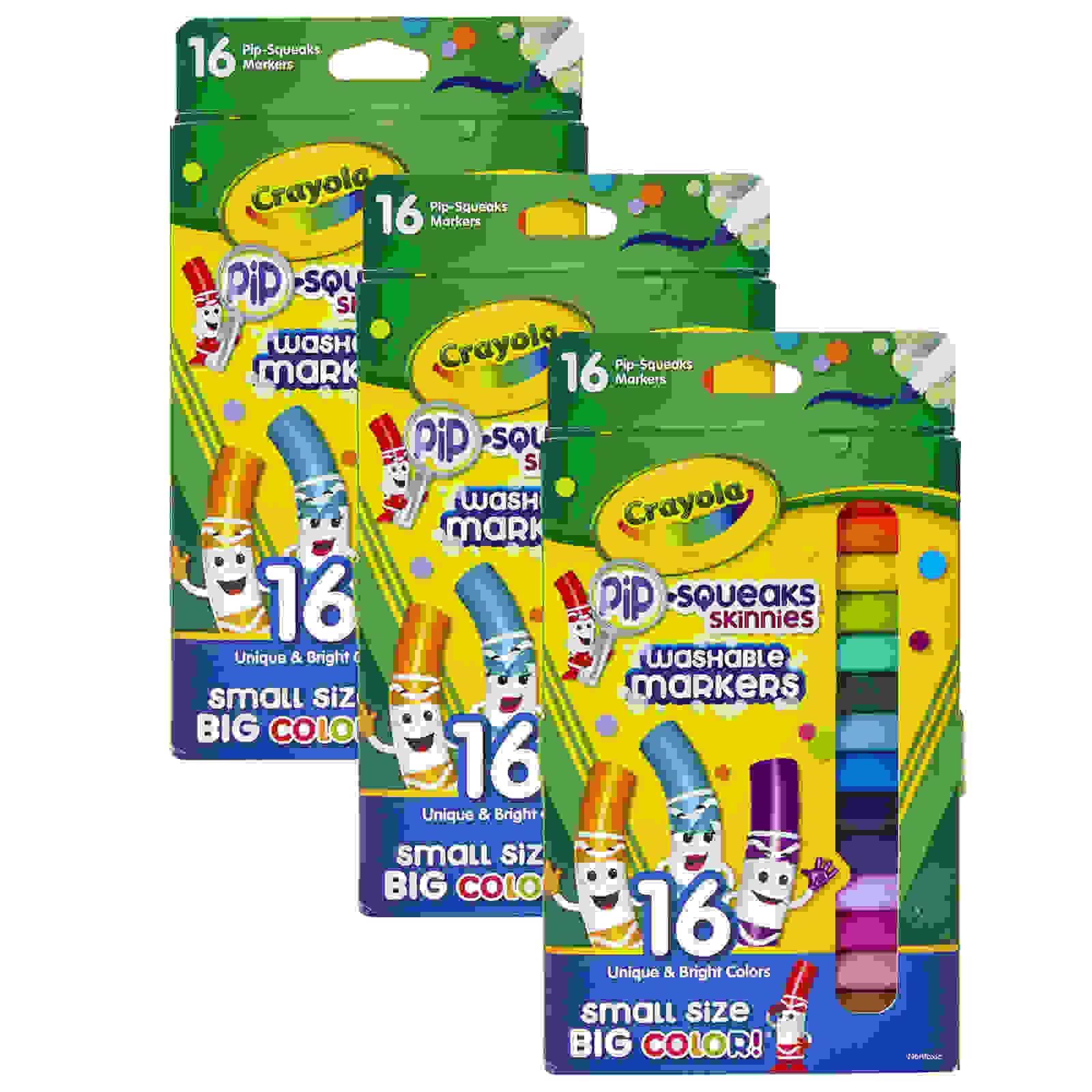 Pip-Squeaks Skinnies Markers, Fine Tip, 16 Per Box, 3 Boxes