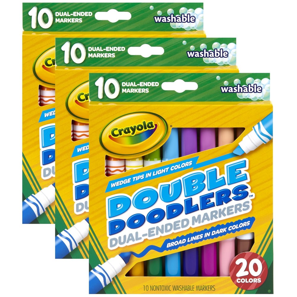 Dual-Ended Washable Double Doodlers Markers, 10 Per Pack, 3 Packs