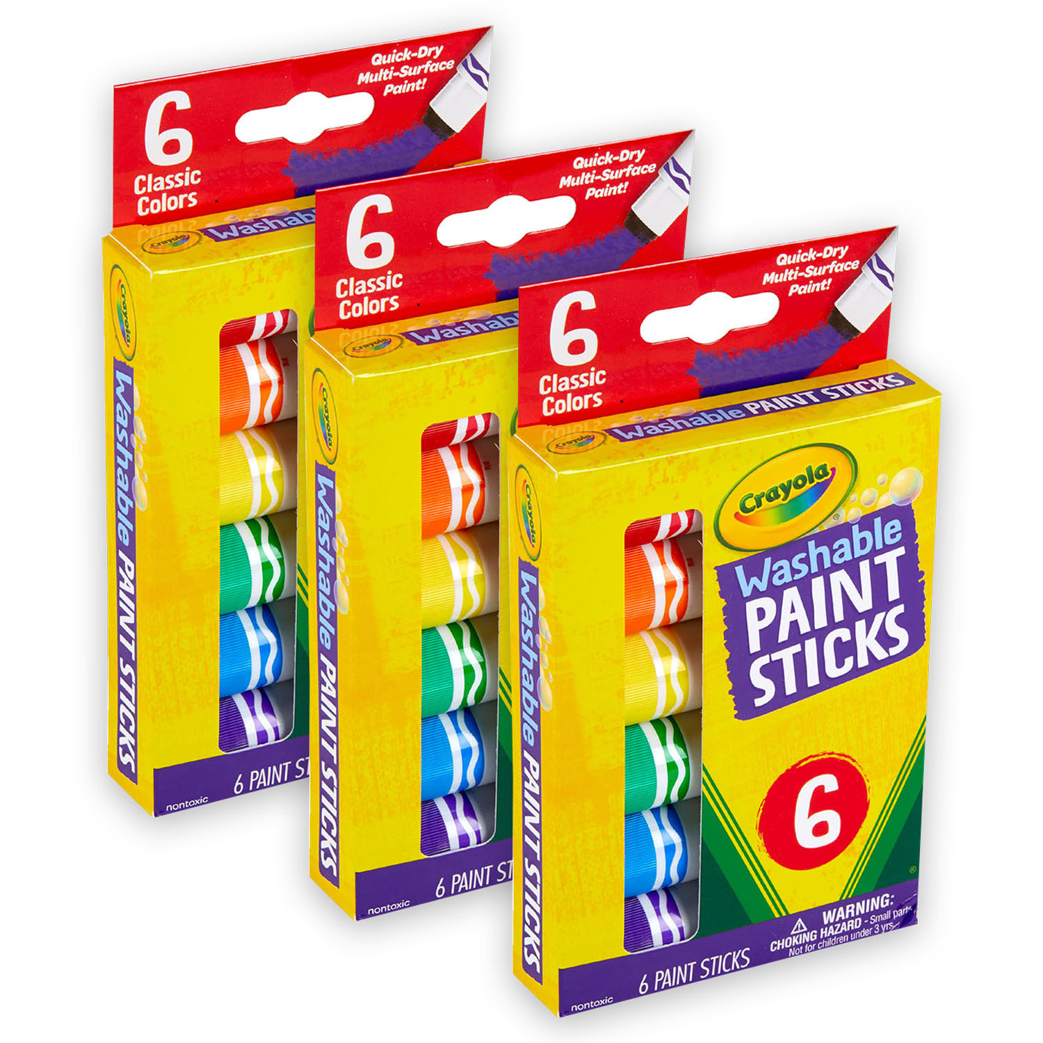 Washable Paint Sticks, 6 Per Pack, 3 Packs