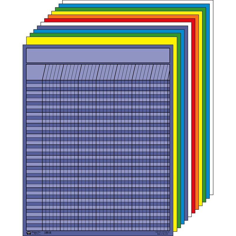 Vertical Incentive Chart, 28" x 22", Assorted Colors, Pack of 12