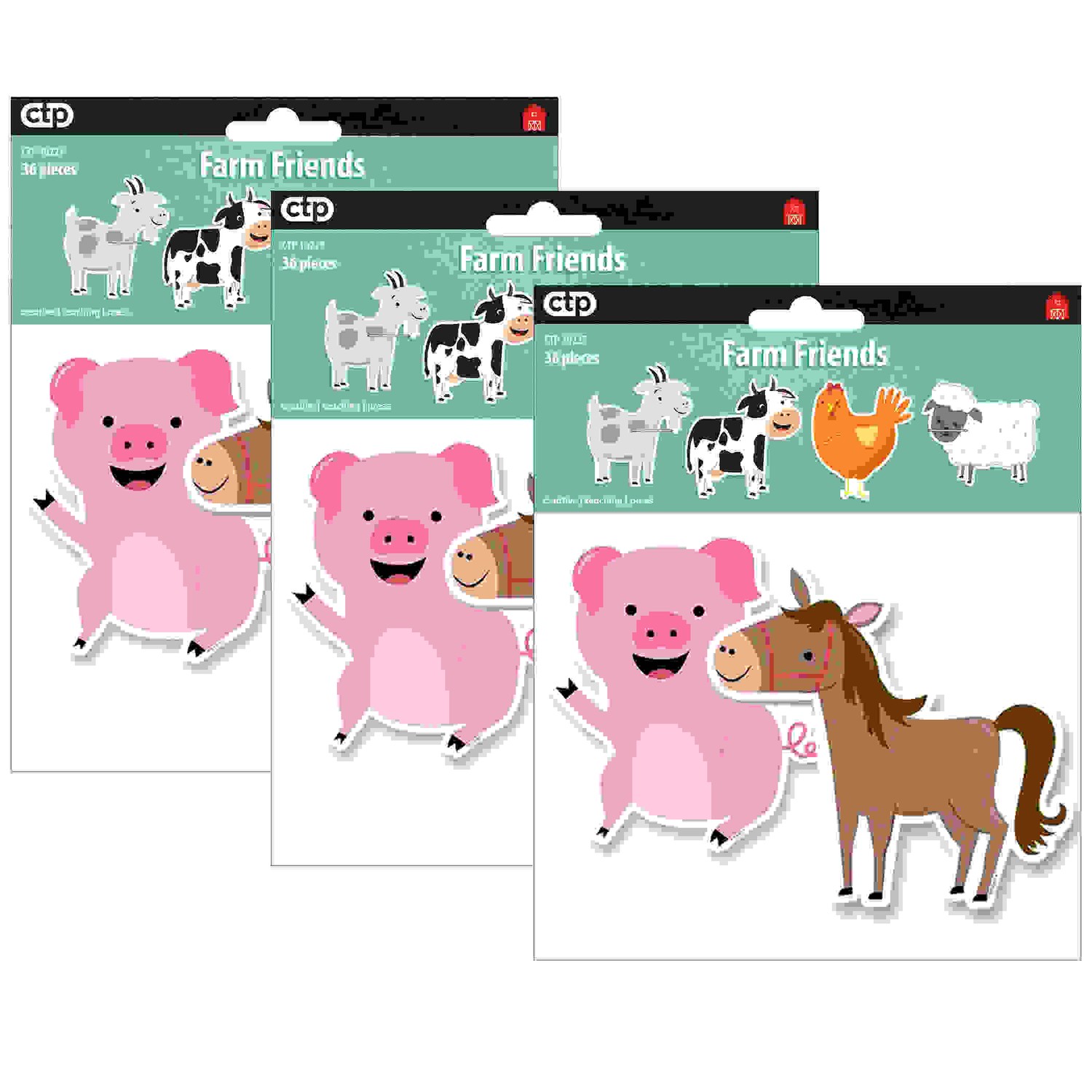 Farm Friends 6" Designer Cut-Outs, 36 Per Pack, 3 Packs