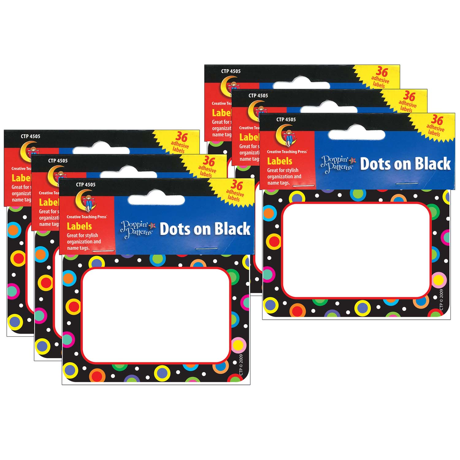Dots On Black Name Tag/Labels, 36 Per Pack, 6 Packs