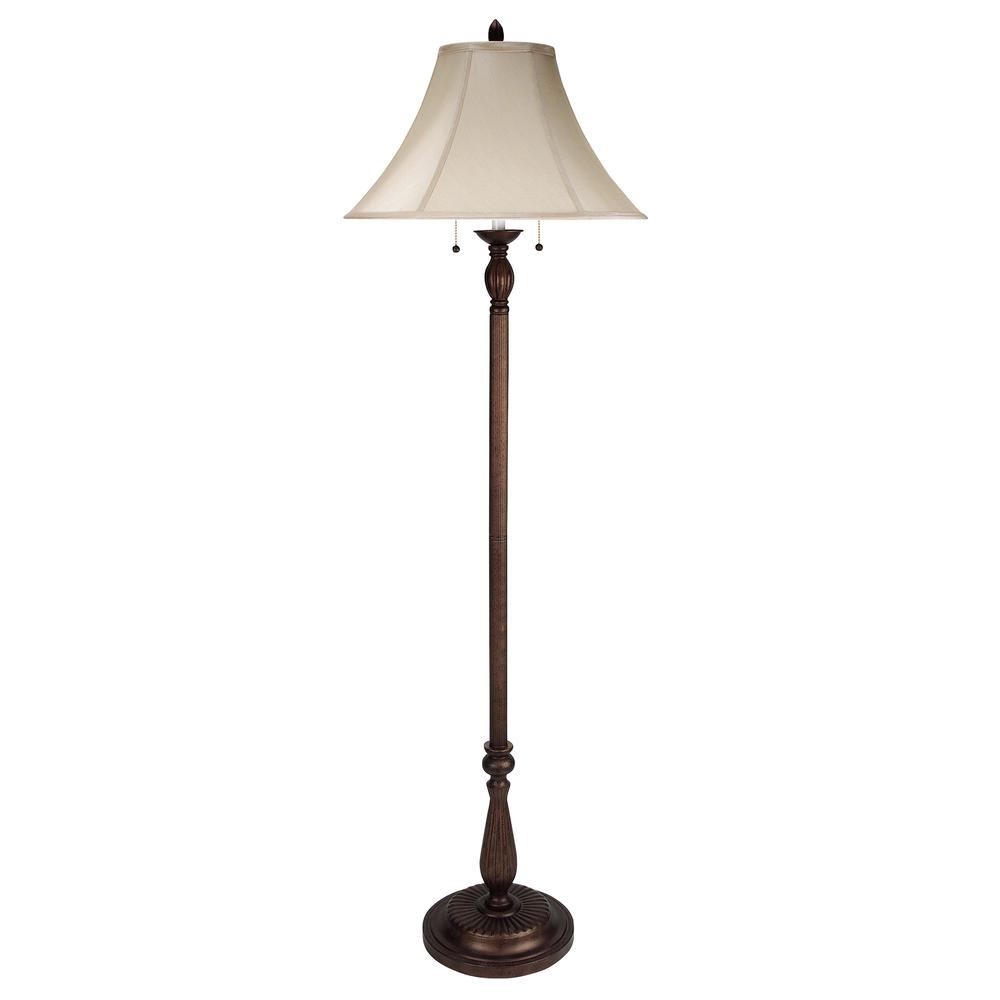 Clifford Incandescent Floor Lamp in Antique Rust with Classic Cream Fabric Shade