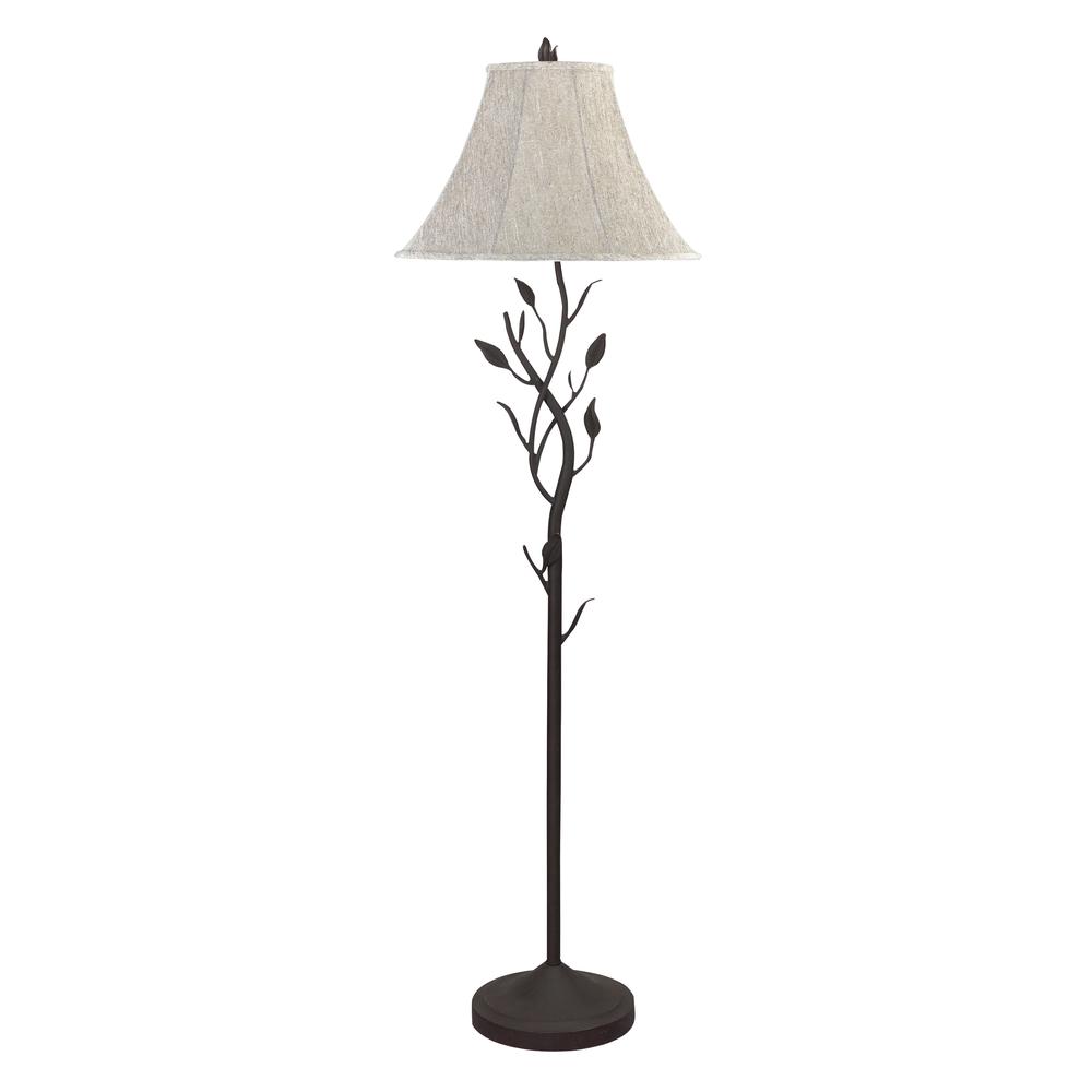 Amilia Incandescent Floor Lamp in Black with Contemporary White Fabric Shade