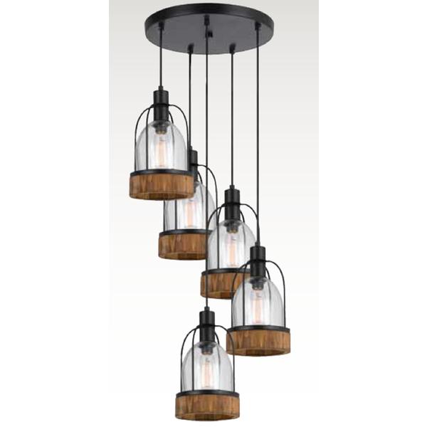 22" Inch Tall Pendant Fixture in Dark Bronze Wood Finish