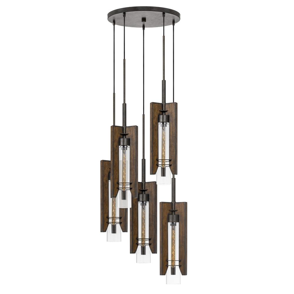 60W X 3 Almeria Wood/Glass 4 Light Pendant Fixture (Edison Bulbs Not included)