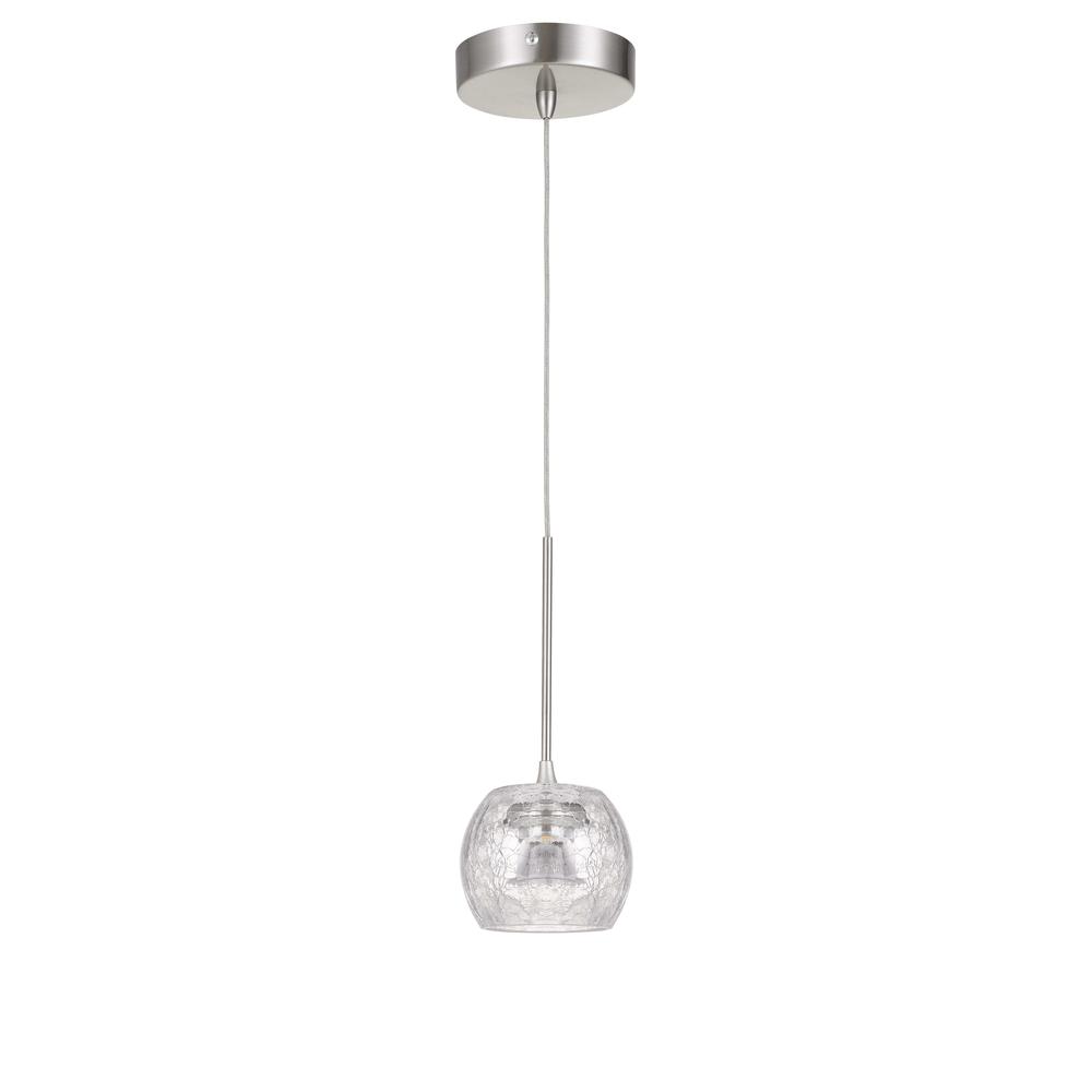 Ithaca 3000K, 8W, 700 Lumen, 90 CRI Dimmable LED Glass Mini Pendant With Clear Crackle Glass