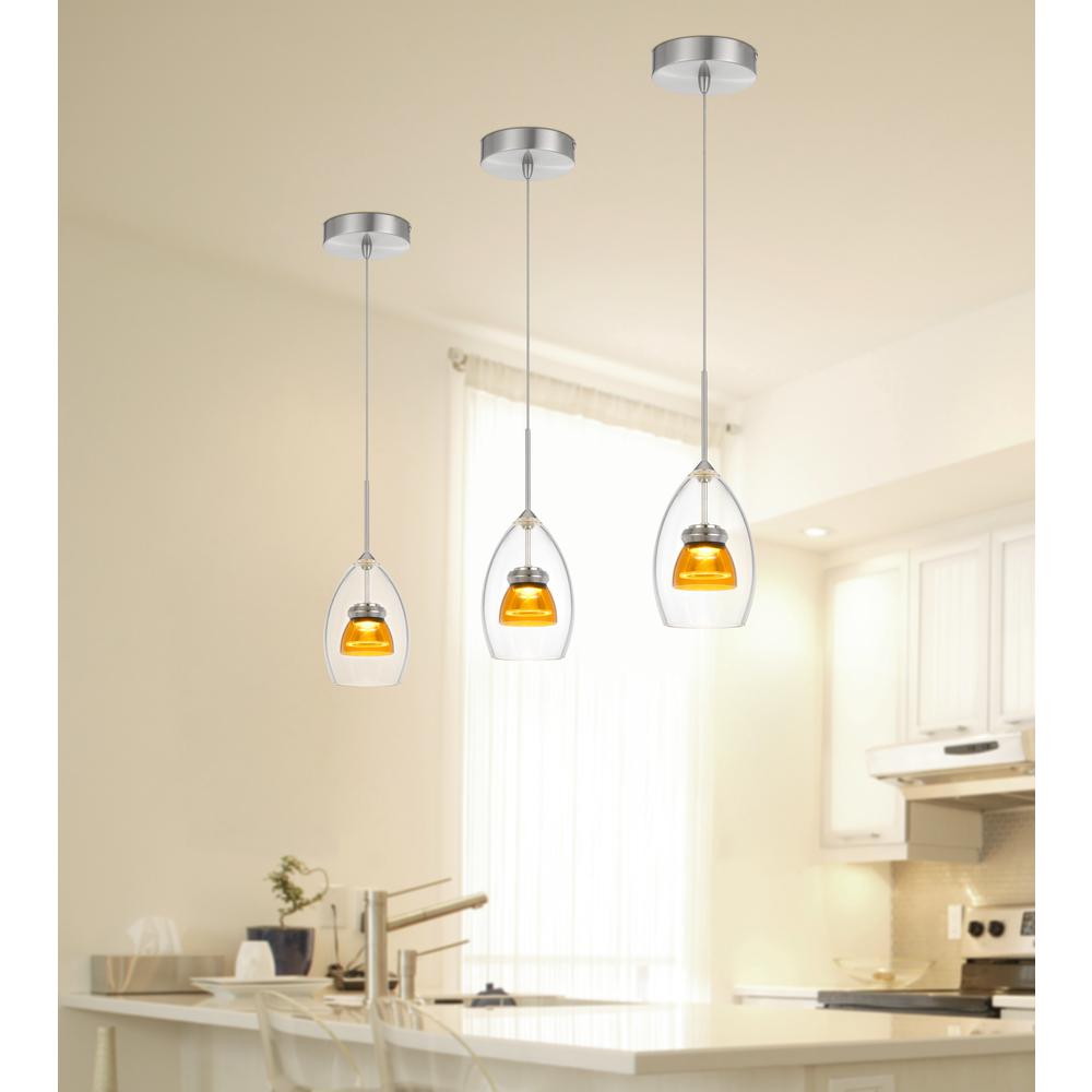 Integrated dimmable LED double glass mini pendant light. 6W, 450 lumen, 3000K (base model), Clear