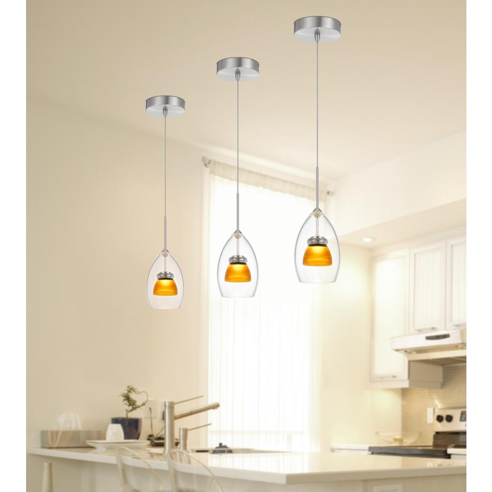 Integrated dimmable LED double glass mini pendant light. 6W, 450 lumen, 3000K, Frosted Yellow