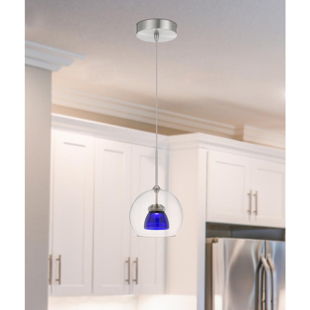 Integrated dimmable LED double glass mini pendant light. 6W, 450 lumen, 3000K in Clear Blue