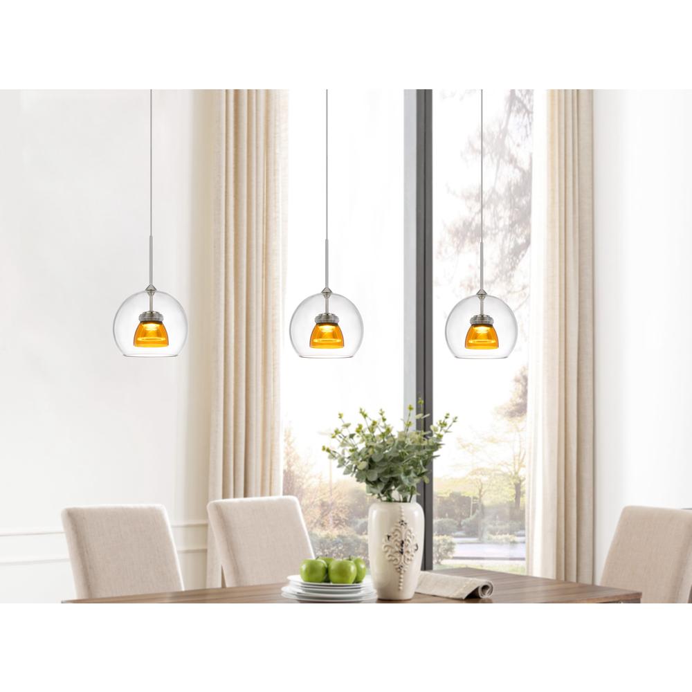 Integrated dimmable LED double glass mini pendant light. 6W, 450 lumen, 3000K in Clear Yellow
