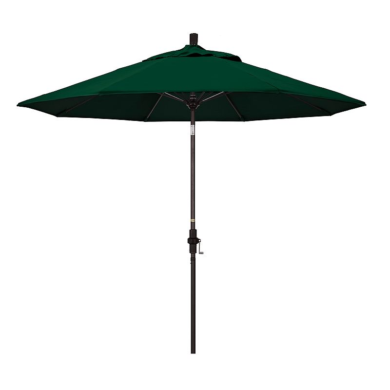 SUN MASTER SERIES 9FT ALUM/FIBERGLASS CRANK COLLAR TILT MARKET UMBRELLA IN FOREST GREEN SUNBRELLA