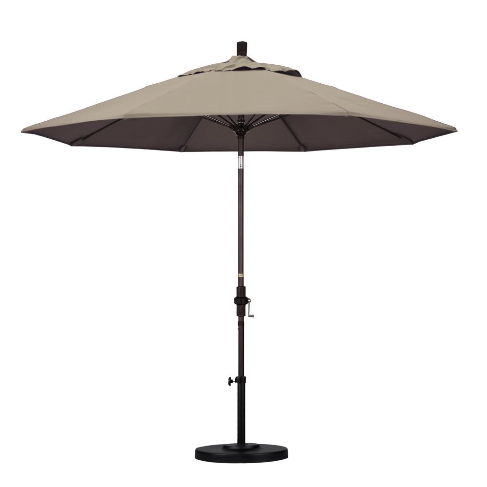 SUN MASTER SERIES 9FT ALUM/FIBERGLASS CRANK COLLAR TILT MARKET UMBRELLA IN TAUPE SUNBRELLA