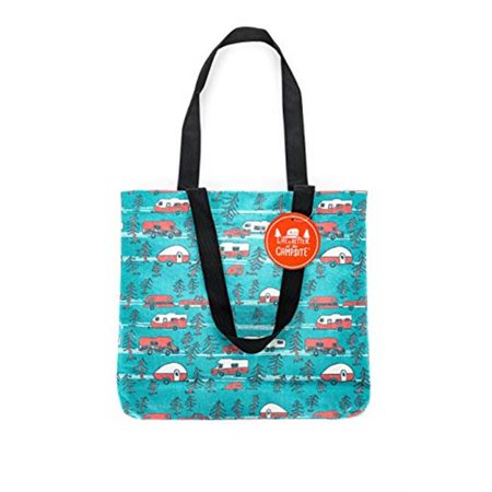 LIBATC TOTE BAG RV SKETCH PATTERN ON TEAL