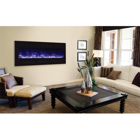 Smart 50" Flush Mount fireplace with Black Glass Surround, Log set