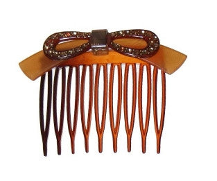 Handmade Side Hair Comb with Rhinestone Bow - No Black Blank Card