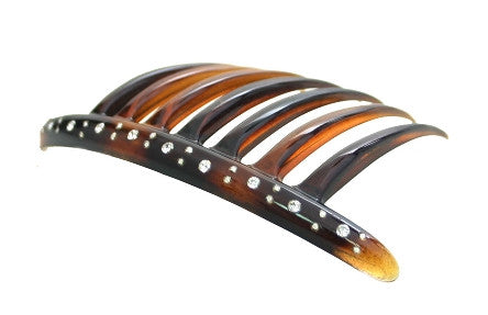Large French Twist Hair Comb w/ Rhinestones (in Tortoise Shell) - No Silver J. Nahon Card