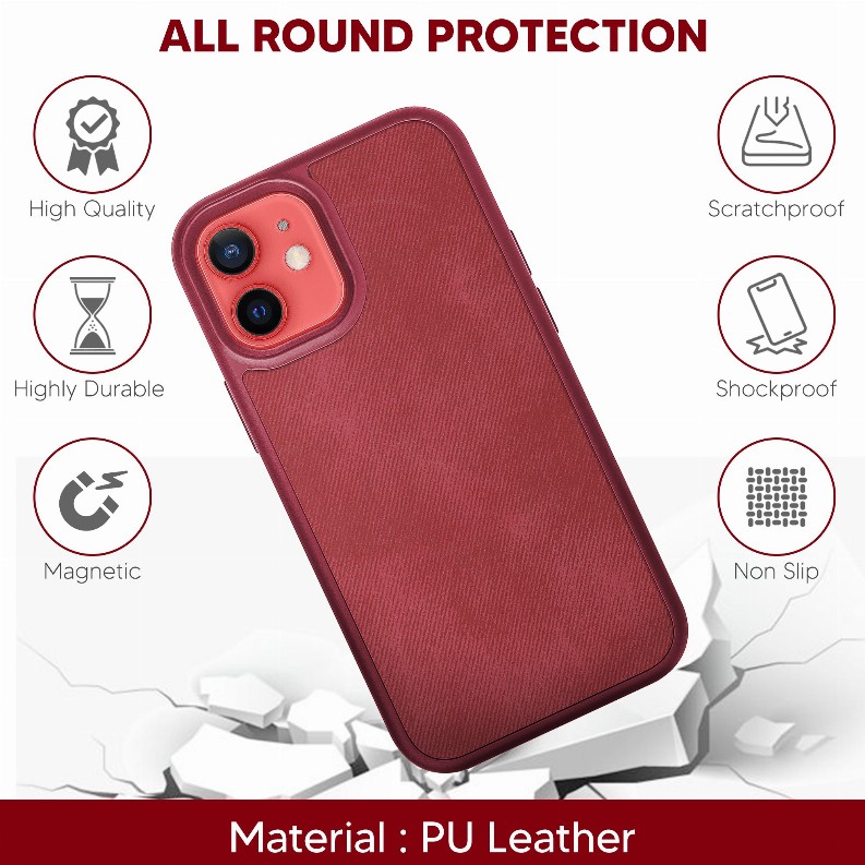Celvoltz Outfit Luxury Pu Leather Case Compatible With IPhone 12 Pro - Red