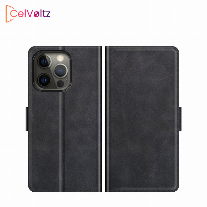 Celvoltz Wallet Case Pu Leather Premium Quality - iPhone 12/ 12 Pro Black