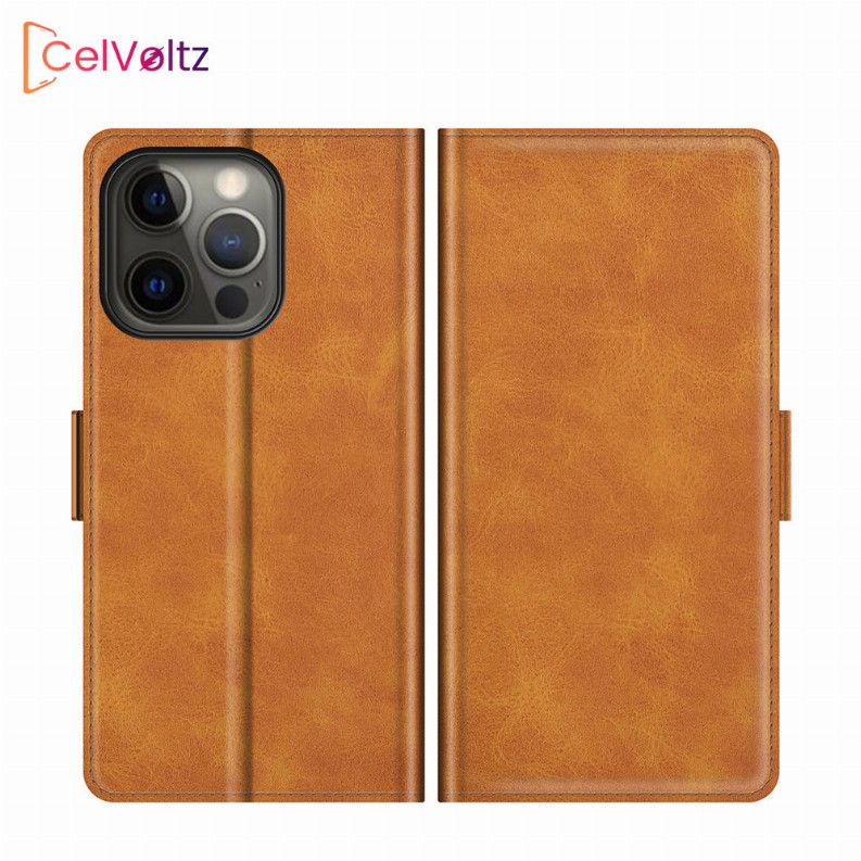 Celvoltz Wallet Case Pu Leather Premium Quality - iPhone 13 Pro Max Brown