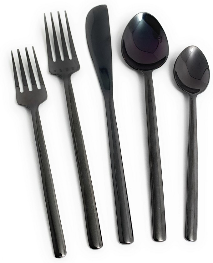 Vibhsa Flatware Set of 5 Pieces (Stainless Steel, Black Glossy)