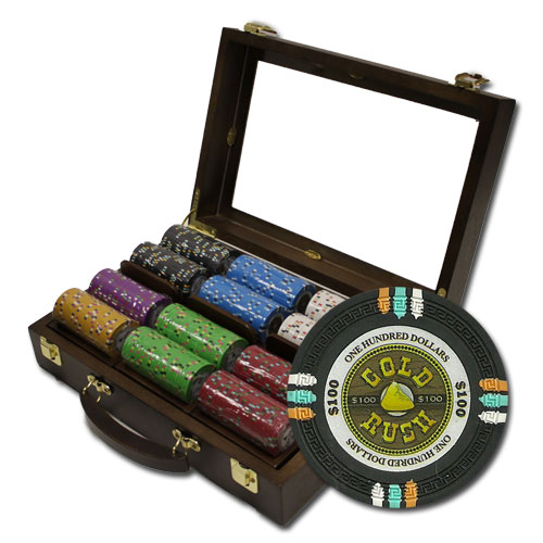 300Ct Claysmith Gaming Gold Rush Poker Chip Set in Walnut Case