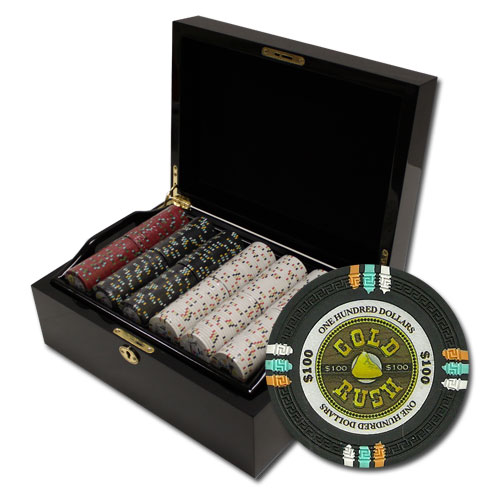 500Ct Claysmith Gaming Gold Rush Poker Chip Set in Mahogany Case