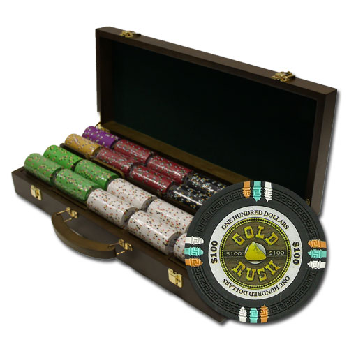 500Ct Custom Claysmith Gaming Gold Rush Poker Chip Set in Walnut