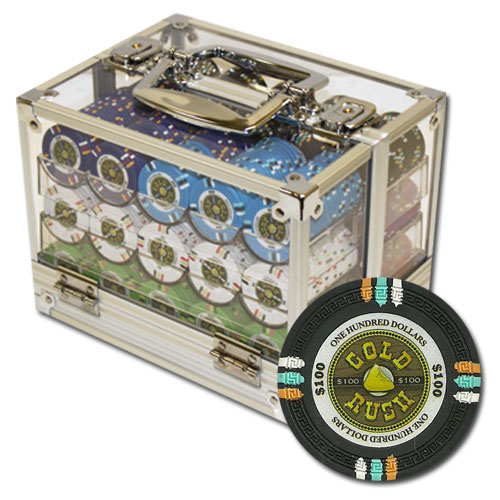 600Ct Custom Claysmith Gold Rush Poker Chip Set in Acrylic Case