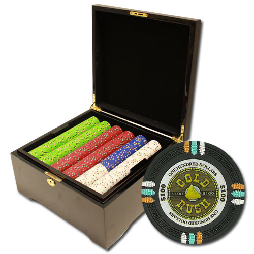 750Ct Custom Claysmith Gold Rush Poker Chip Set in Mahogany Case