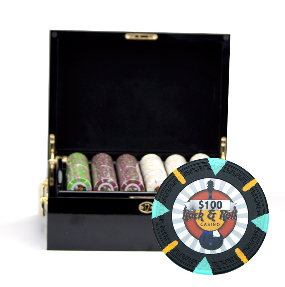 500 Count Poker Chip Set - Rock & Roll in Black Mahogany