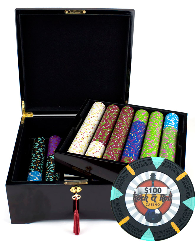 750Ct Claysmith Gaming Rock & Roll Poker Chip Set in Mahogany