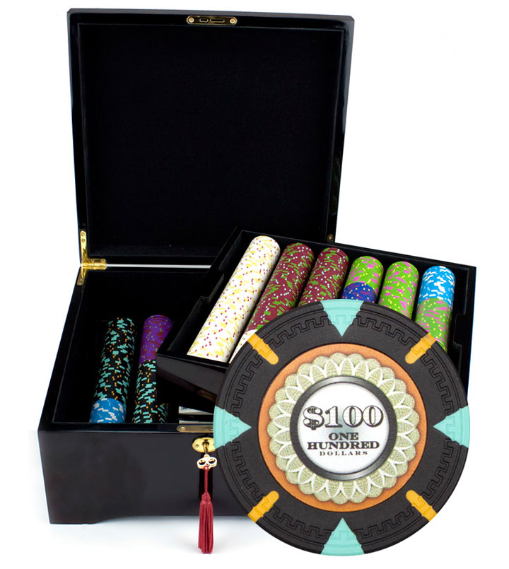 750 Count Custom Poker Chip Set - The Mint in Mahogany Case