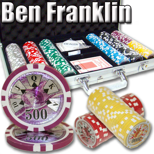 300 Count - Custom Breakout - Poker Chip Set - Ben Franklin 14 G - Aluminum