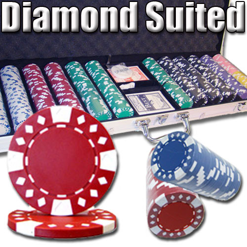 600 Count - Pre-Packaged - Poker Chip Set - Diamond Suited 12.5 G - Aluminum