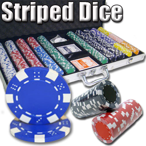 750 Count - Pre-Packaged - Poker Chip Set - Striped Dice 11.5 G - Aluminum