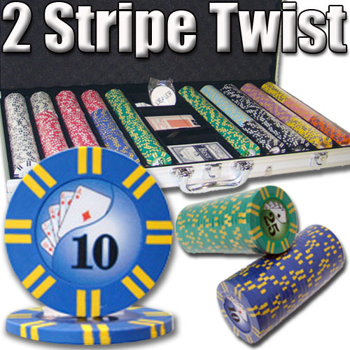 750 Count - Pre-Packaged - Poker Chip Set - 2 Stripe Twist 8 G - Aluminum