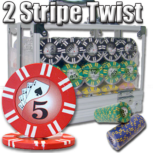 600 Count - Custom Breakout - Poker Chip Set - 2 Stripe Twist 8 G - Acrylic