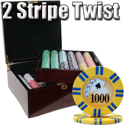 750 Count - Custom - Poker Chip Set - 2 Stripe Twist 8 G - Mahogany