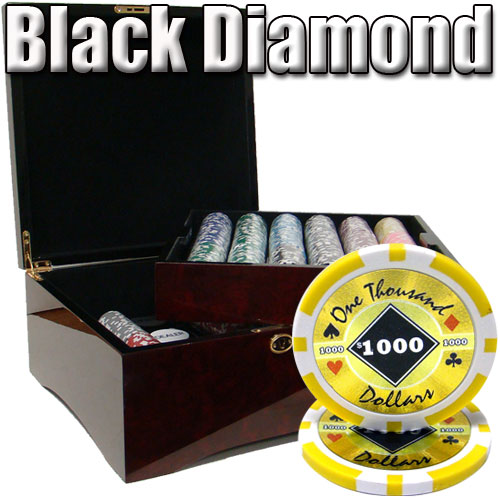 750 Count - Pre-Packaged - Poker Chip Set - Black Diamond 14 G - Mahogany