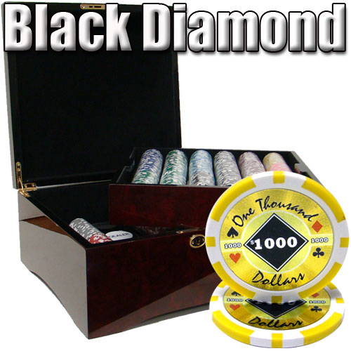 750 Count - Custom Breakout - Poker Chip Set - Black Diamond 14 G - Mahogany